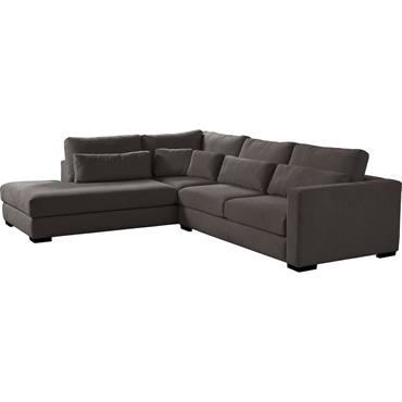 Canapé petit angle gauche fixe avec méridienne en tissu doux - gris anthraciteBATIS