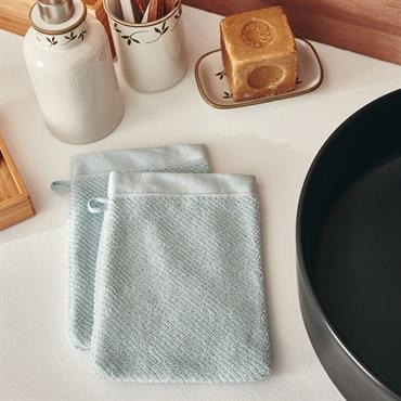 Lot de 2 gants de toilette en coton bio - bleu 16x21cmCOLINE
