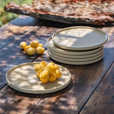 Cliquez pour agrandir et passer en diaporama Lot de 6 assiette à dessert mouchetée en grès d20cm - beige