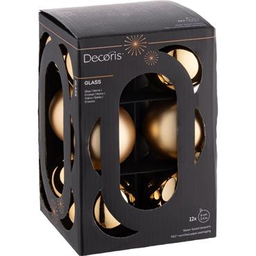 Lot de 12 boules de Noël rondes en verre D6cm - doréPRAMO