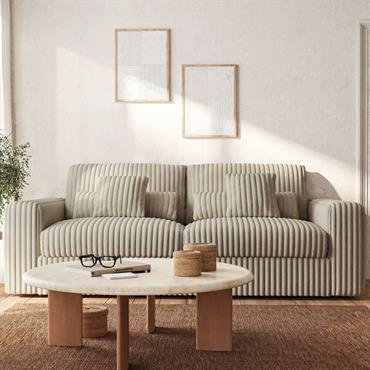 Cliquez pour agrandir et passer en diaporama Canapé 5 places fixe en velours côtelé Bita - blanc ventouxPIUMA