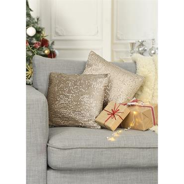 Housses de coussin velours et sequins - RUSSE - Beige Lot 2 - Polyester - Taille 
