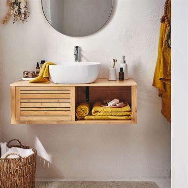 Cliquez pour agrandir et passer en diaporama Meuble sous vasque murale en bambou L95xl40xH30cm - bois clairDANONG