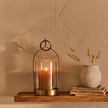 Photophore lanterne en verre et fer H25