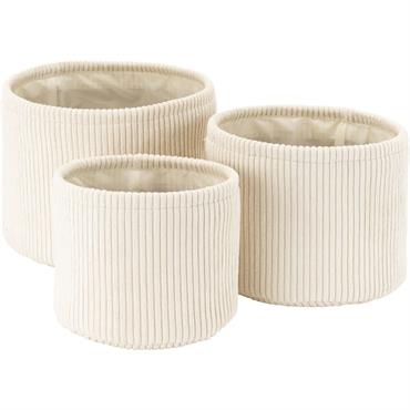 Cliquez pour agrandir et passer en diaporama Lot de 3 paniers ronds en velours côtelé - blanc ventouxVELA