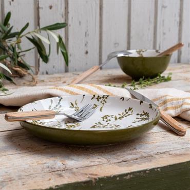 Cliquez pour agrandir et passer en diaporama Lot de 6 assiette à dessert motif végétal en porcelaine d20cm - vert