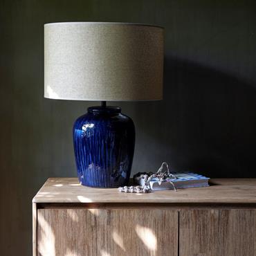 Pied de lampe électrifié en grès D27cm - bleuCATALINA