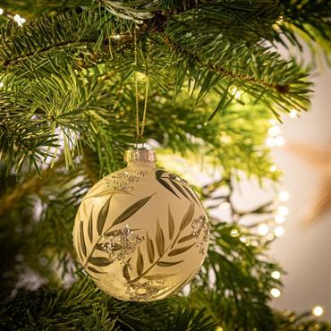 Boule de Noël en verre motif végétal D8cm - vertPIVA