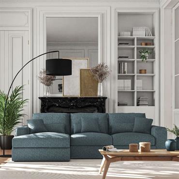 Canapé petit angle gauche fixe en tissu chenille benjo - bleu calalunaPIUMA