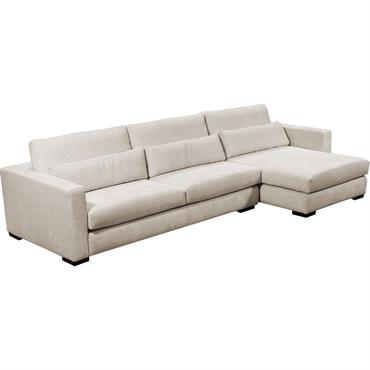 Cliquez pour agrandir et passer en diaporama Canapé d'angle chaise longue droite fixe en tissu Genesis - beigeBATIS