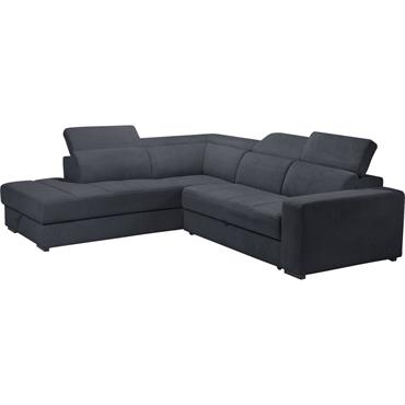 Canapé d'angle gauche convertible avec coffre en tissu doux - bleu calabrunORIGANO