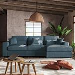 Canapé d'angle droit fixe en velours côtelé - bleuPIUMA