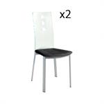 Lot de 2 chaises design LUXOR BLACK pieds métal dossier plexiglass assise microfibre noir