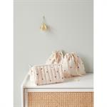 Trousse de toilette et pochons brodés ivoire/cœur terracotta