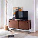 Meuble TV 2 portes en bois L120xl40xH65cm - bois foncéESTANIER