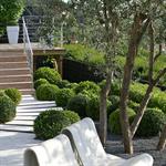 Terrasse blanche et bois double niveaux