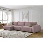 Canapé grand angle incurvé fixe ADEN rose  angle gauche BOBOCHIC 4 places