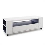 Meuble TV CHICAGO finition laquée blanc mat à roulettes 2 tiroirs