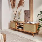 Meuble tv 2 portes en bois et cannage L160cm - bois clairNORI