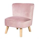 Fauteuil enfant scandinave en velours rose avec pieds bois