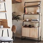 Etagère 3 tablettes et caisson plaquée frêne et métal noir - L80cmESTANIER