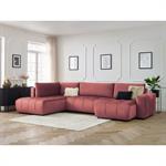 Canapé panoramique convertible coffre ARSENE tissu velours orange  angle droit BOBOCHIC 5 places