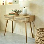 Coiffeuse 2 tiroirs en chêne et rotin - bois clairJUNON