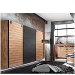 Armoire 3 portes coulissantes PORTLAND style industriel 300 cm chêne graphite