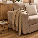 Plaid en laine recyclée à carreaux finition franges 130x170cm - marronALISANDRE