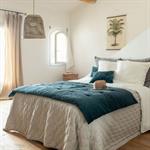 Édredon en velours de coton 100x180cm piquage pompons - bleuEDEN