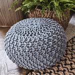 Pouf tressé en coton D50xH30cm - gris restanqueCESAR