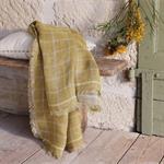 Plaid en lin lavé à carreaux finition franges 130x170cm - jauneVALBEL