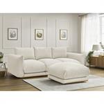 Canapé droit fixe 3 places ERNEST tissu velours côtelé avec pouf beige   BOBOCHIC