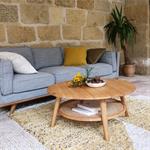 Table basse ronde en chêne et rotin D90cm - bois clairANNOT