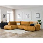 Canapé panoramique convertible coffre ARSENE tissu velours jaune  angle droit BOBOCHIC 5 places