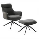 Fauteuil lounge pivotant à 360° LUAN assise confortable piétement métal noir tissu vintage boue