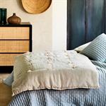 Édredon en lin et coton 100x180cm piquage pompons - vert olivierELINA