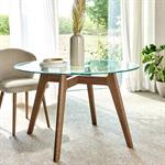 Table de repas ronde en verre trempé et chêne - bois clair 