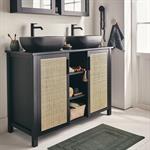 Meuble sous-vasque double en bois de cèdre et 2 portes en cannage - L120cmVALLAURIS