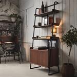 Etagère 3 tablettes et caisson plaquée noyer et métal noir L80cmESTANIER