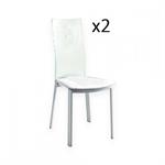 Lot de 2 chaises design LUXOR WHITE pieds métal dossier plexiglass assise microfibre blanc