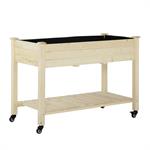 Jardinière sur pieds roulettes avec étagère bois sapin