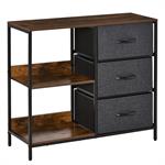 Commode design - 3 tiroirs 2 étagères - métal MDF non tissé anthracite