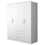 Armoire 4 portes 3 tiroirs blanc effet bois