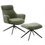 Fauteuil lounge pivotant à 360° LUAN assise confortable piétement métal noir tissu vintage olive
