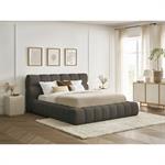 Lit coffre MONT-BLANC tissu bouclette marron 140x190  BOBOCHIC