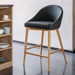 Lot de 2 chaise de bar en tissu gris foncé pieds bois - h66cm 