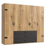 Armoire PORTLAND style industriel 250 cm 5 portes chêne poutre / graphite