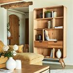Bibliothèque plaquée chêne et piètement chêne massif H200xL110cm- bois clairFANETTE
