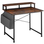 Bureau Style industriel support écran et sac de rangement bois foncé